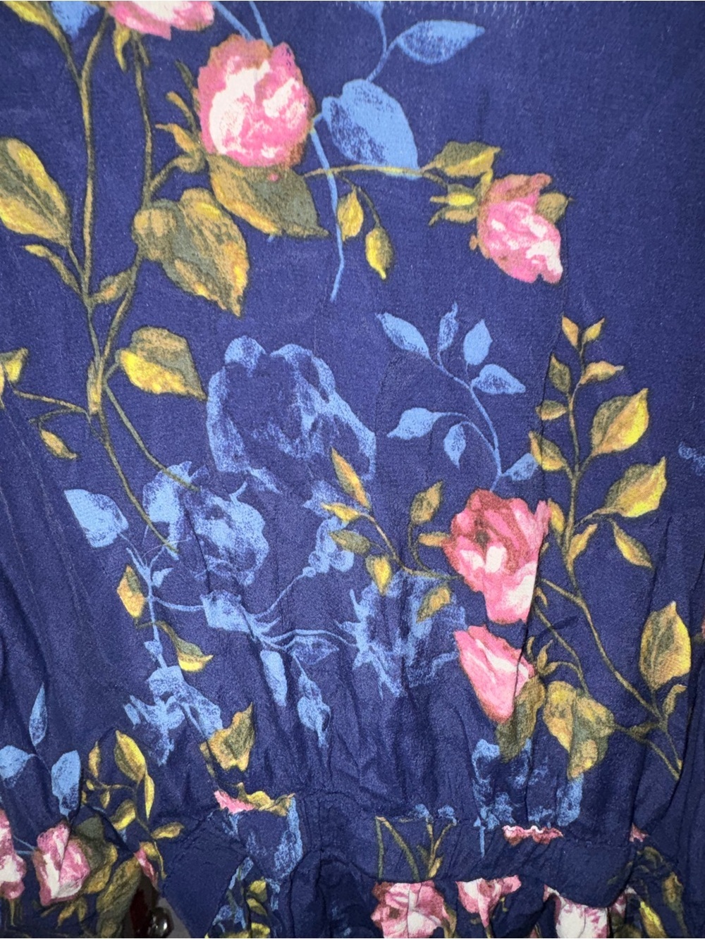 Motherhood Maternity XL Floral Boho Peplum Blouse Navy Pink Tie Front 3/4 Sleeve - Picture 3 of 6